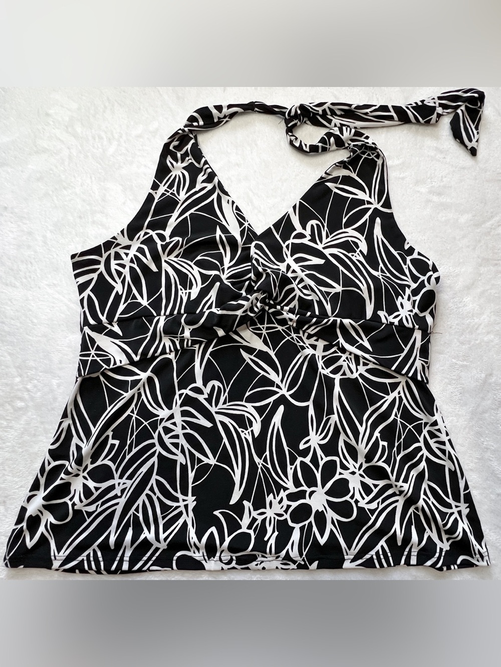 Apt 9 Black and White Floral Halter Swim Tankini Top  Cute Women's Swim Tank